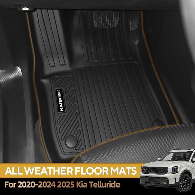 Naibeve Floor Mats for 2020-2025 Kia Telluride 7 Seats | All Weather Custom Fit Floor Mats, Cargo Mat, Backrest Mats Interior Protector accessories