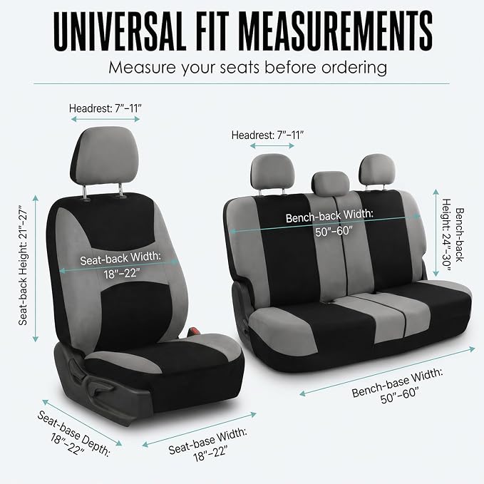 FH Group Universal Fit Gray Black Automotive Seat Covers Combo Set with Steering Wheel Cover and Seat Belt Pad fits Most Cars, SUVs, and Trucks (Airbag Compatible and Split Bench)