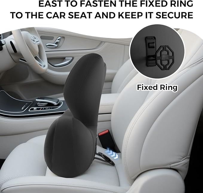 BEBAS Ergonomic Memory Foam Lumbar Support Pillow for Car, Black | Zoned Pressure Relief for Back Support, Lumbar Cushion with Fixed Ring, Breathable Washable Cover, Fits for Driving & Office