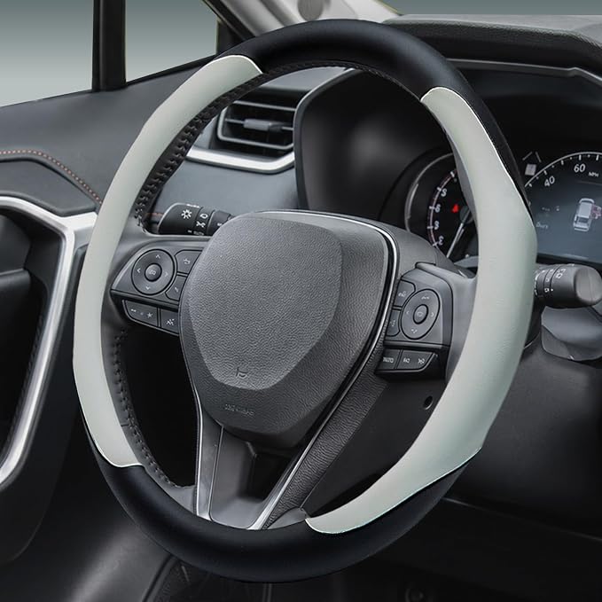 Yangday Leather Steering Wheel Cover for Toyota RAV4 Corolla Camry Highlander, 14.5-15 inches Car Steering Wheel Cover with Non-Slip Breathable (White)