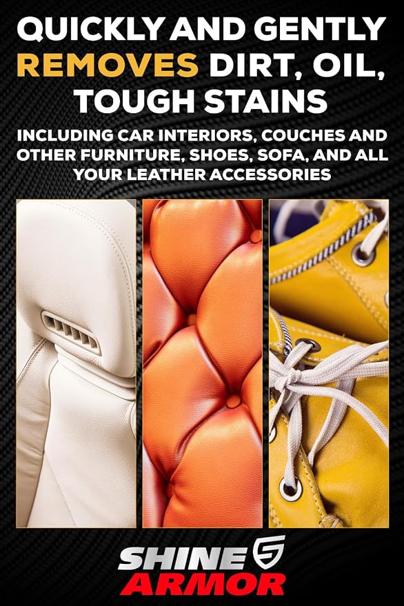 SHINE ARMOR Leather Cleaner Conditioner & Protector for Car Interior Apparel Furniture Auto Interiors Shoes Bags Purses Sofas Car Seats Steering Wheel 8 Fl Oz