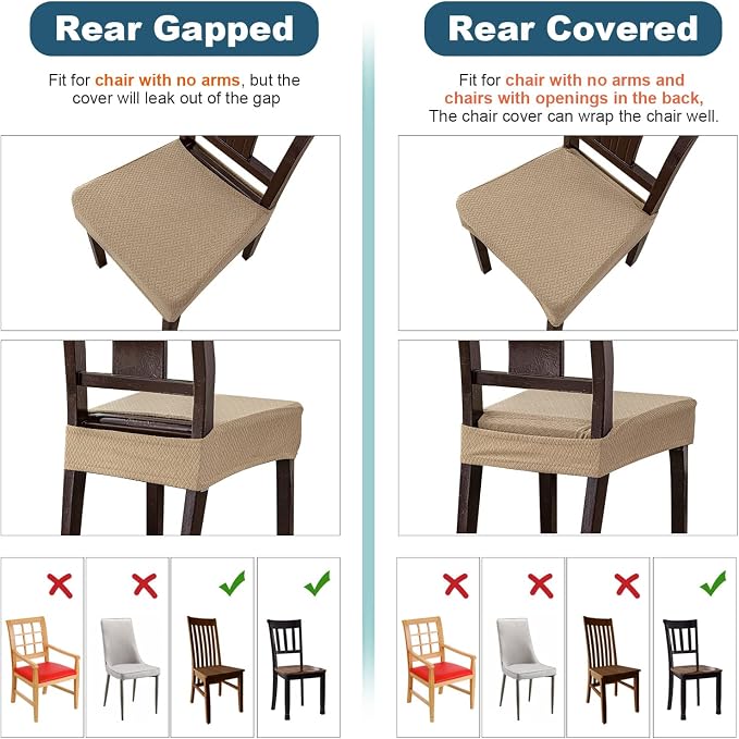 Genina Waterproof Seat Covers for Dining Room Chair Covers Waterproof Dining Chair Covers (6 PCS-Rear-gapped, Khaki)