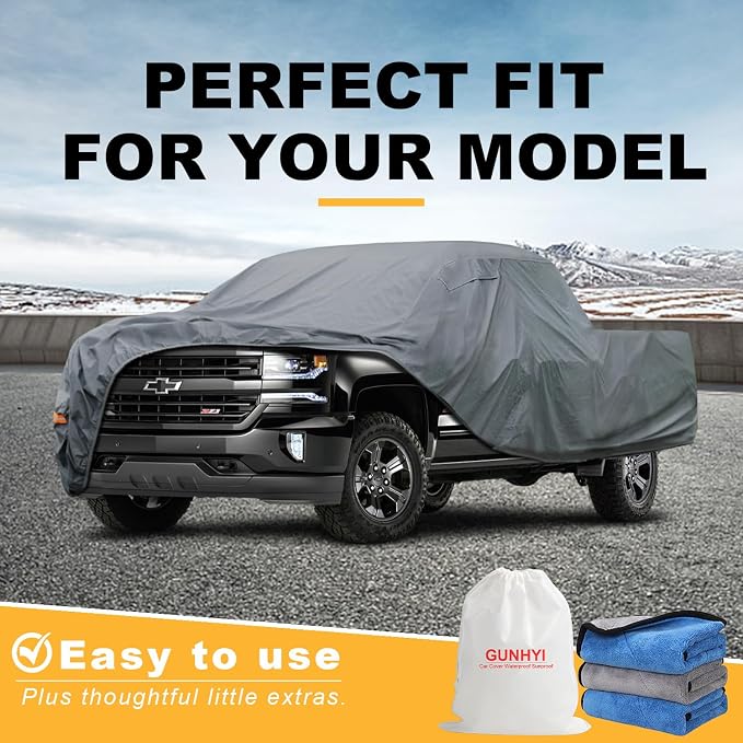 GUNHYI 16 Layers Truck Cover Waterproof All Weater, Heavy Duty Outdoor Pickup Truck Cover for Nissan Frontier, Ford F100 Ranger, Chevy C10 S10 etc, Regular Cab Short Box. Length up to 206 inches.