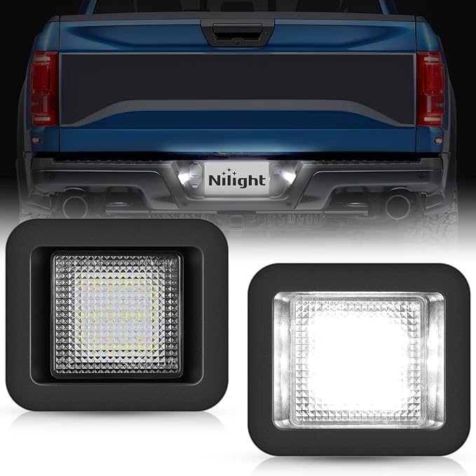 Nilight License Plate Lights Compatible with 2015 2016 2017 2018 2019 2020 Ford F150 Raptor Clear Lens Black housing 6000K White 2PCS Pack