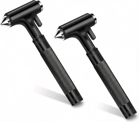 2-Pack Alloy Car Window Breaker with KM46 Tungsten Tip, 3-in-1 Glass Breaker & Seatbelt Cutter & Escape Hammer Car Emergency Rescue Tools for Tesla Model 3/Y/S/X/Cybertruck Accessories(Black-2PCS)