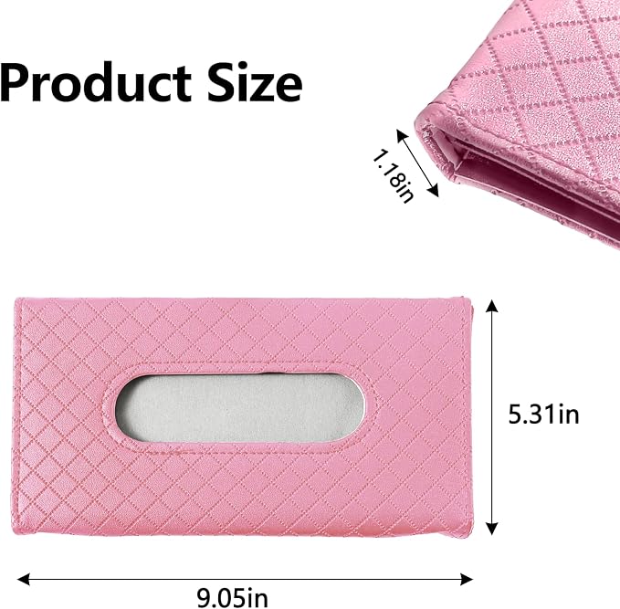 Wuyaoyao Car Tissue Holder, Auto Sun Visor Napkin Holder Mask Holder, Premium PU Leather Car Tissue Holder Visor Tissue Dispenser, Universal Sun Visor Tissue Box for Most Vehicle (Plaid-Pink)