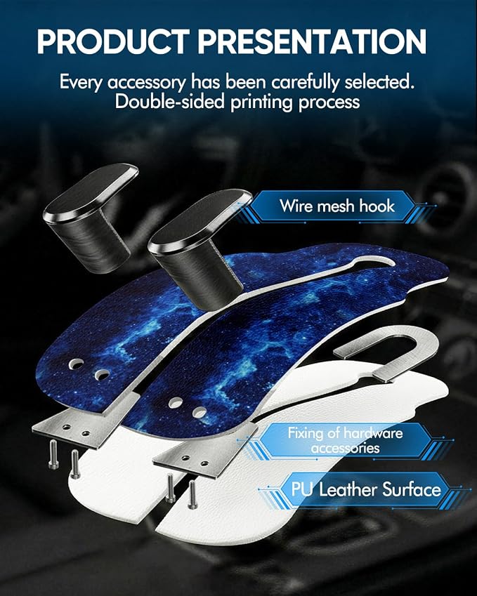 WOCOCN Purse Holder for Car, 2 Pack Heavy Duty Purse Hanger for Car, PU Leather Car Seat Hooks for Purses and Bags, Cute Starry Sky Headrest Organizer for Handbags & Backpacks