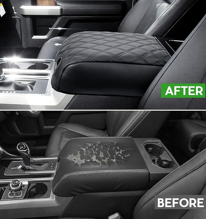 Center Console Cover for Ford F150 2021 2022 2023 2024 2025 Truck Interior Accessories, PU Leather Armrest Middle Console Cover Anti-Scratch Protector Cushion Pad (Bucket Seat Only)