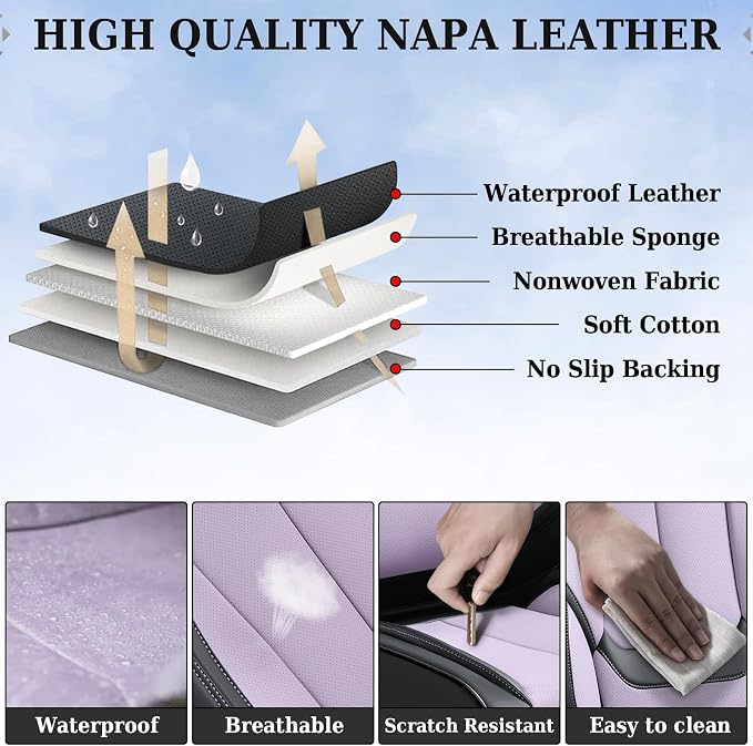 Coverado Car Seat Covers, Seat Covers for Cars, Waterproof Leather Auto Seat Protectors, Leather Car Seat Cushion, Car Interiors Accessories Universal Fit for Most Cars