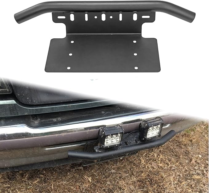 DaSen Front Bumper 6x12 inch Universal License Plate Holder Mounting Bracket Compatible with Off-Road LED Light Pod Compatible with Jeep Most ATV Truck Pickup