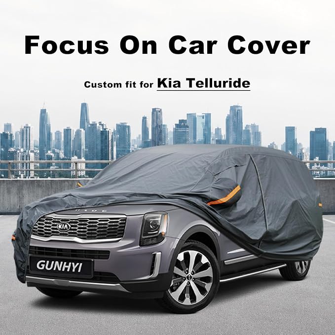 GUNHYI Premium Car Cover Custom Fit Kia Telluride, 16 Layers Heavy Duty Car Cover Waterproof All Weather with Zipper Door for Sun Rain Snow Dust Uv Protection