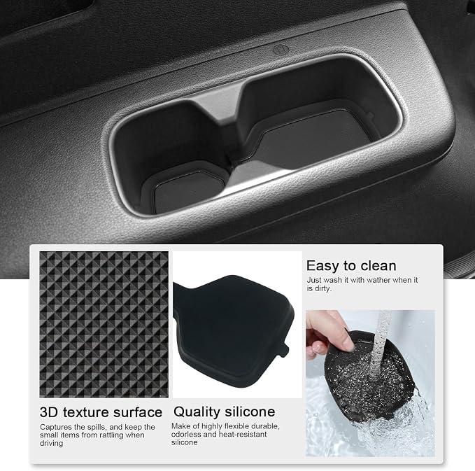Cup Holder Coaster for Kia Telluride Accessories 2020-2022 2023 2024 2025 | 3D Silicone Cup Holder Insert Mat, Non-slip Center Console Pad, Car Interior Accessories Decoration, Black Trim, 6pcs Kit
