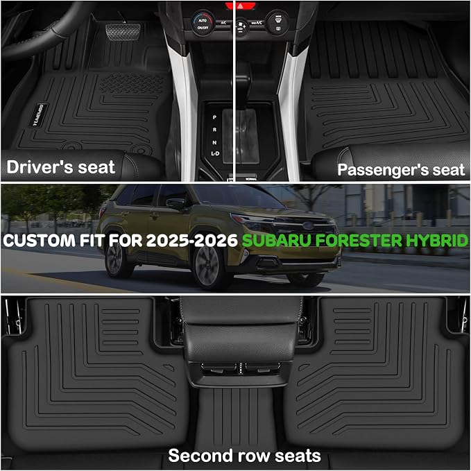 Floor Mats for 2026 2025 Subaru Forester Hybrid Upgrade Trunk Mat with Backrest Mat All Weather TPE Floor Liners Fit for 2026 Forester Anti-Slip Full Set Car Accessories (Not for Fuel)