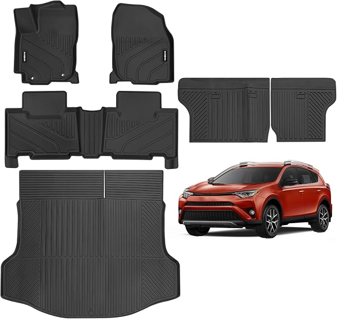 Naibeve Floor Mats for 2013-2018 Toyota RAV4(Not for Hybrid or Prime)-All Weather Custom for Toyota RAV4 Floor Mats & Cargo Mat & Backrest Mats Waterproof Interior Accessories