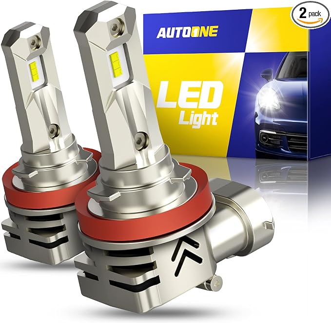 AUTOONE H11 LED Light Bulbs, 60,000LM 6000K White, 1:1 Halogen Mini Size H8 H9, 70,000Hrs Lifespan, Plug and Play, Pack of 2