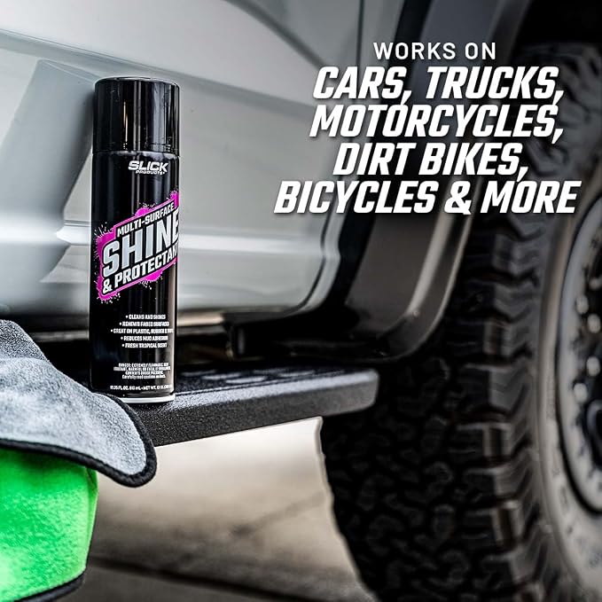 Slick Products Shine & Protectant Spray 17.35 FL OZ. - High Gloss Clear Coating Renew Vinyl, Plastic, Rubber, Trim, Tire, Car, Truck, Motorcycle, Dirt Bike (12-Pack)