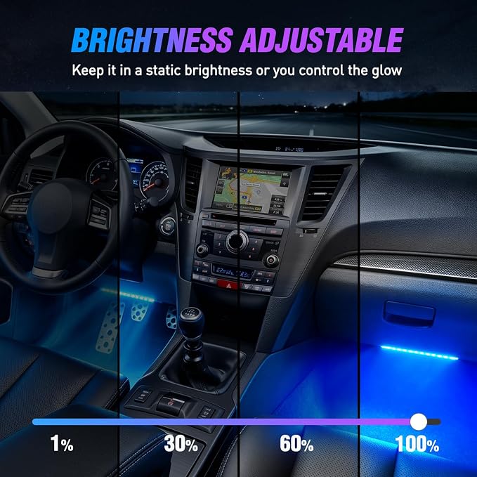Nilight 48 LEDs DC 5V Multicolor Music Car Strip Light Under Dash Lighting Kit with Sound Active Function and Wireless Remote Control, 2 Years Warranty, 4PCS USB Interior Lights