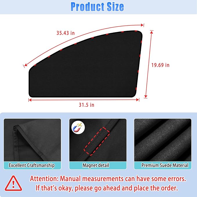 ZATOOTO Car Window Shades for Front Side Window Suede Sun Shade for Privacy | 2PCS Side Window Curtains UV Protection, Car Window Cover for Block Out Light for Camping, Sleeping, Cloth Changing