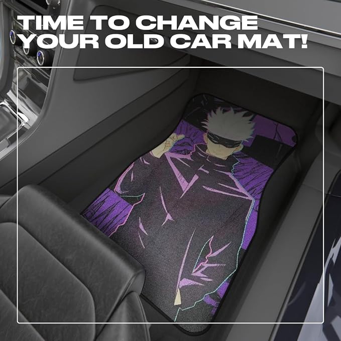 Anime Car Carpet Mat Set of 2 Front, jk Gjo Design Automotive Accessories Interior All Weather Floor Mats Decor with Non Slip Black Anti Skid Backing