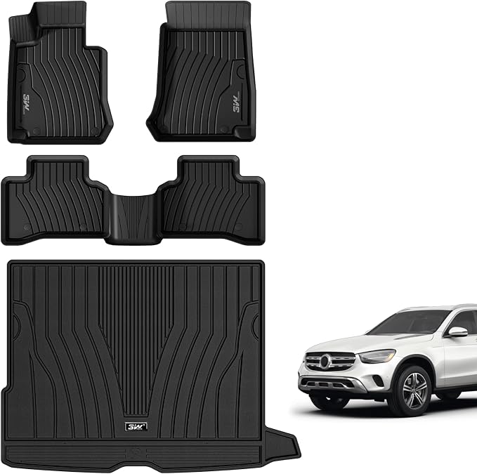 3W Floor Mats and Cargo Liner Compatible for Mercedes Benz GLC 2016-2022, TPE All Weather Custom Fit GLC300/GLC350e/GLC43 AMG/GLC63 AMG/GLC63 AMG S Car Mats and Trunk Liner(Not Fit Coupe)