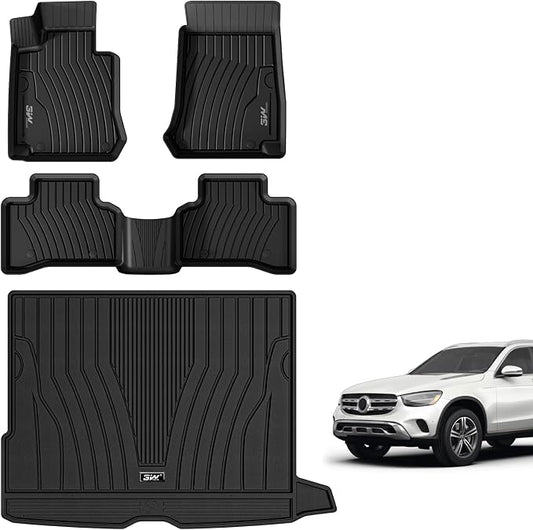 3W Floor Mats and Cargo Liner Compatible for Mercedes Benz GLC 2016-2022, TPE All Weather Custom Fit GLC300/GLC350e/GLC43 AMG/GLC63 AMG/GLC63 AMG S Car Mats and Trunk Liner(Not Fit Coupe)