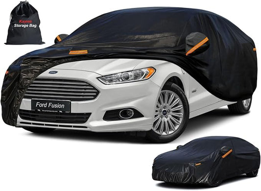 Kayme 7 Layers Sedan Car Cover Custom Fit for Ford Fusion (2005-2025), Waterproof All Weather for Automobiles,Rain Sun UV Protection.Black