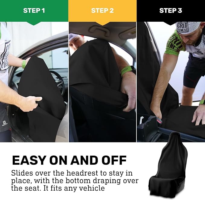 UltraSport Waterproof Towel Car Seat Cover, Universal Fit, Sweatproof & Odor-Resistant Front Seat Protector, Quick-Dry, Machine Washable for Gym, Pets, Travel, Outdoor Adventures, Black, 2-Pack