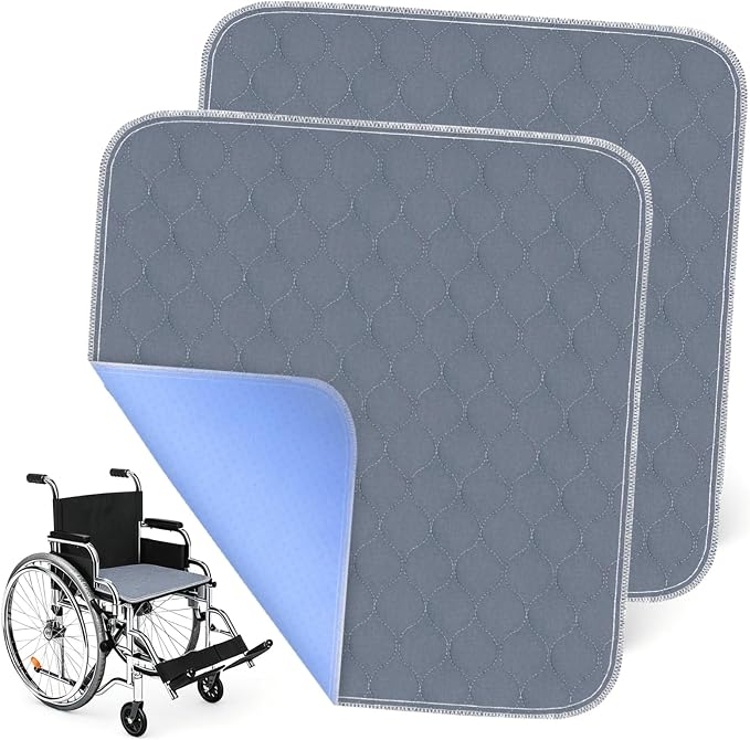 RIQINXIN Waterproof Washable Chair Pads for Incontinence Absorbent Reusable Seat Protector Pads for Recliner Quilted Seat Cover for Adults Senior Kids 2pcs Gray