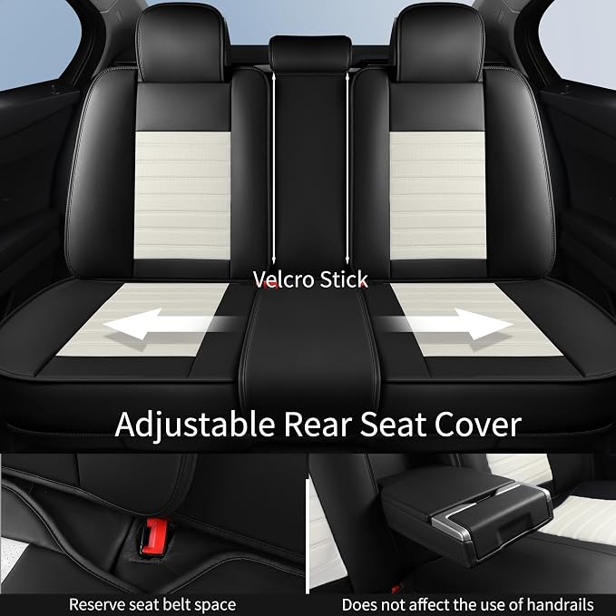 HChengkikz Car Seat Cover, Faux Leather, Waterproof (Black + White) | Breathable, Airbag Compatible, Easy Maintenance, Universal Fit for Most Sedans SUVs Pick-ups Trucks