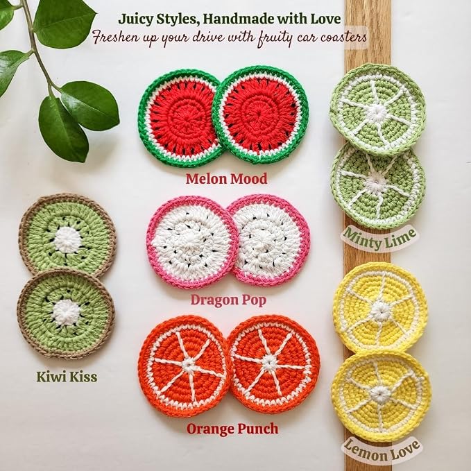 Cotton Crotchet Fruit Car Coaster Set (Lime Zing)
