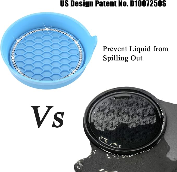 Amooca Car Cup Coaster Universal Non-Slip Cup Holders Bling Crystal Rhinestone Car Interior Accessories 4 Pack Light Blue