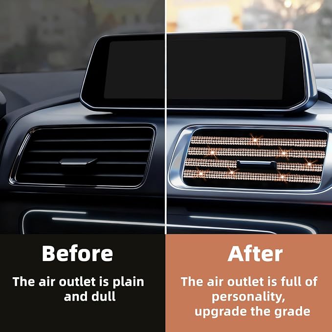 NBTEPEM Bling Car Air Conditioner Decoration Strip for Vent Outlet, 10 PCS Universal Rhinestone Car Vent Outlet Trim Decorations, Bling Interior Accessories for Women and Girls (Champagne)