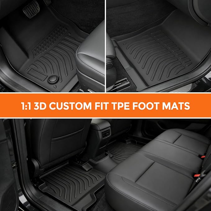 Floor Mats for Ford Escape 2013-2019 and for Ford C-max 2013-2018 | Custom Fit Heavy Duty TPE All Weather Protection, Waterproof Non-Slip Black Car Liners for Front & Rear (Two-Row Floor Mats)