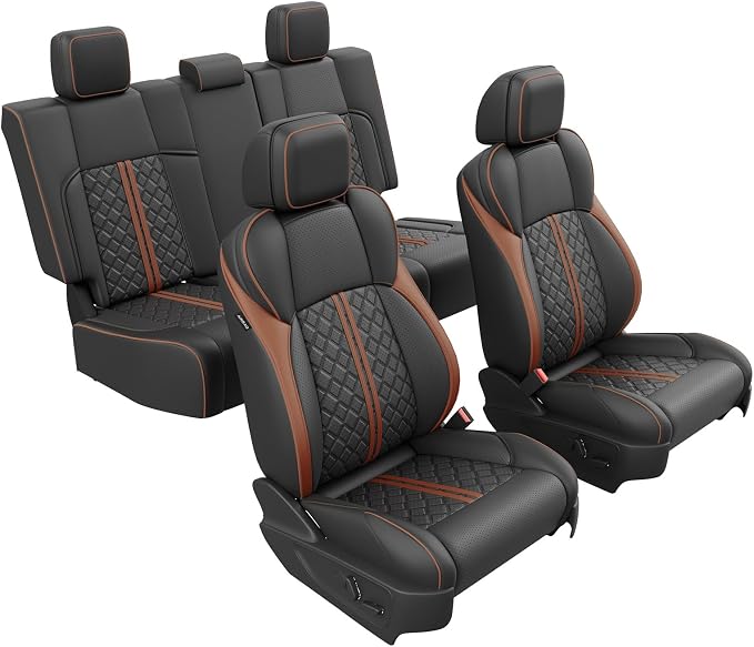 Custom Seat Covers for Tacoma 4th Gen 2024 2025 2026 Double Cab SR5/TRD Sport/TRD Off-Road/SR Full Set with Console Covers, Waterproof Leather Back and Front Seat Protectors Black Brown