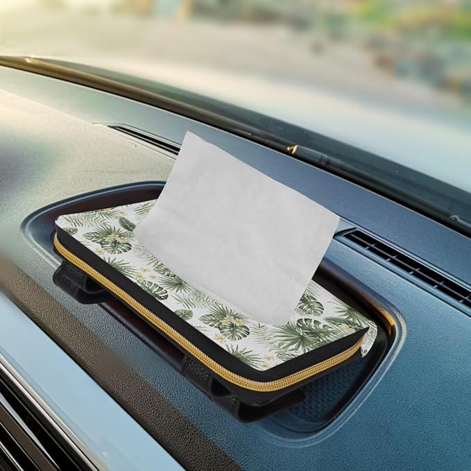 Green Palm Leaves Sun Visor Napkin Holder PU Leahter Car Visor Tissue Box Mask Holder for Car Durable Car Accessories