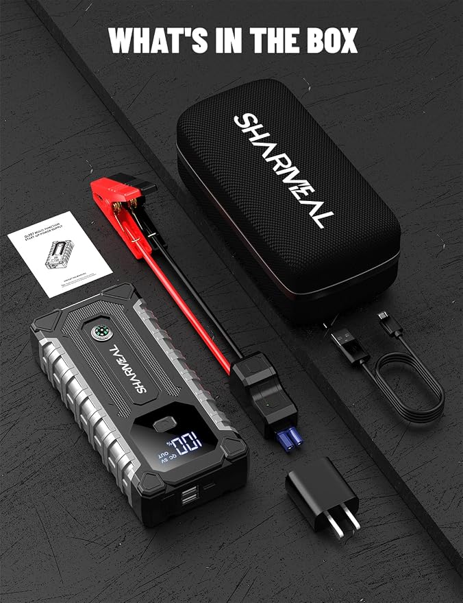 Sharmeal Car Jump Starter 6000A, Jump Starter Battery Pack for All Gas and 9.0L Diesel, 12V Portable Jump Box with LED Light