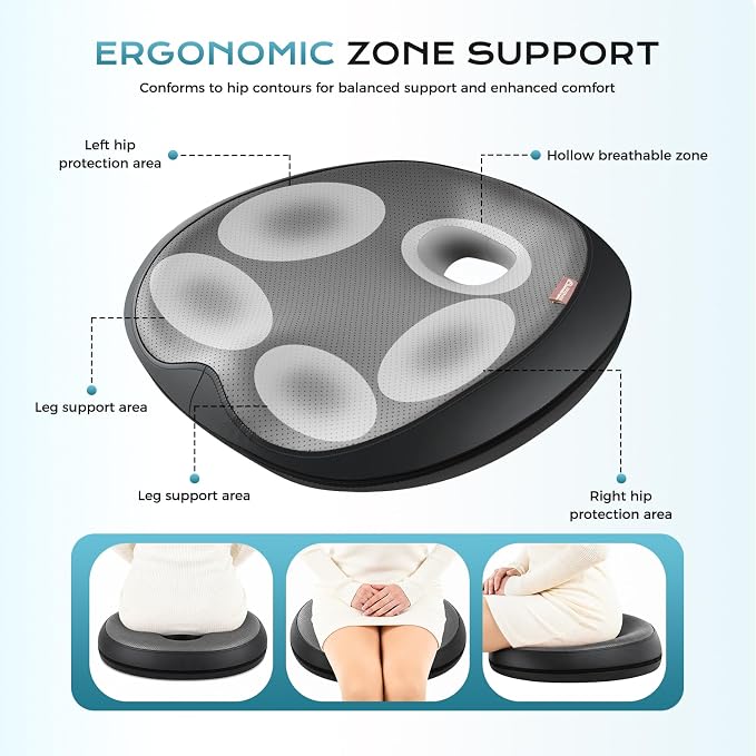 Coverado Car Seat Cushion and One Piece Lumbar Support with Headrest Pillow, Ergonomic Memory Foam Car Back Support, Adjustable Velcro Design Car Neck Pillow, Sciatica Back Neck Pain Relief, Blackgray