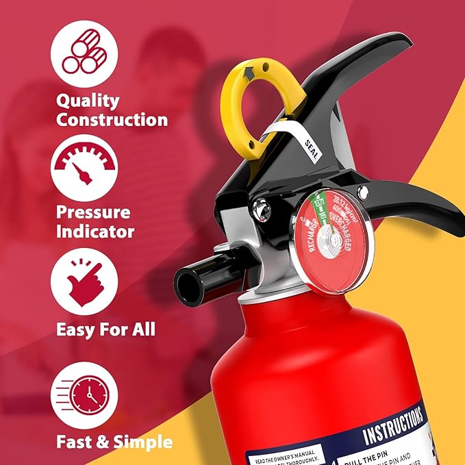 Ougist Pro Home Fire Extinguisher, 1-A:10-B:C, 2.5 lb Dry Chemical, 2 Pack | ABC Fire Extinguisher for Small Household, Kitchen and Garage Fires with Quick-Release Handles for Easier Emergency Use