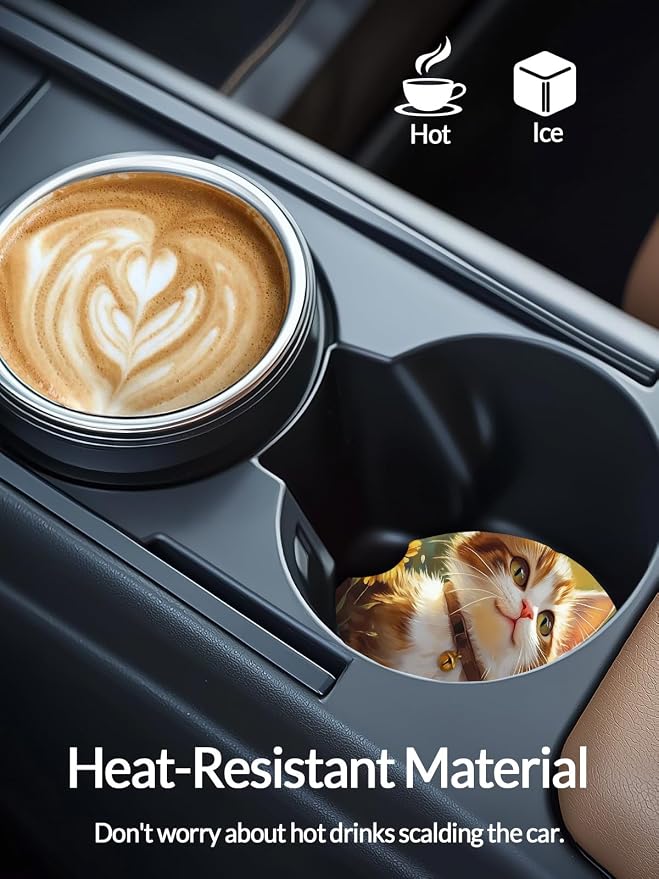 WOCOCN Cute Cup Holder Coasters for Your Car with Fingertip Grip, Auto Accessories for Women & Men,Pack of 4(Custom DIY 4Pcs)