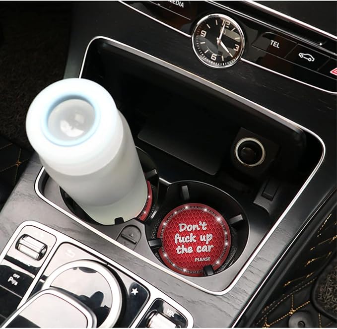 2 Pack Bling Car Coasters for Cup Holder, Crystal Rhinestone 2.75 in Cup Holder Coaster, Silicone Anti-Slip Insert Cup Mats for Women, Interior Accessories Universal for Most Cars (Red)