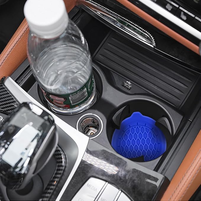 Zpana 4PCS Car Cup Holder Coasters, Silicone Non-Slip Vehicle Cup Recessed Mats, Sift-Proof Automotive Interior Drink Insert Decor Accessories, Universal for SUV, Sedan, Truck (Blue)