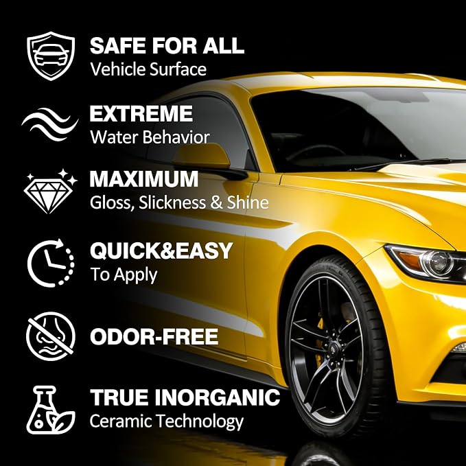 Hydrophobic Ceramic Coating Spray 16oz | UV & oxidation resistance, water beading, high gloss, safe for paint glass plastic wheels, easy rinse wipe, resists dirt