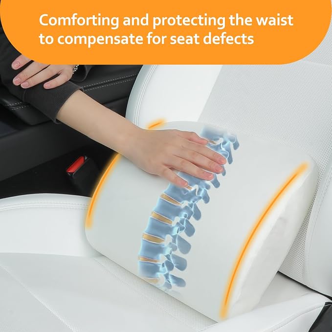 Memory Foam Lumbar Support Pillow for Tesla White 1pc | For model Y / 3 / S / X / Lower Back Support for Car Improved Posture Backrest Mid / Lower Back Support Cushion for Car Seat