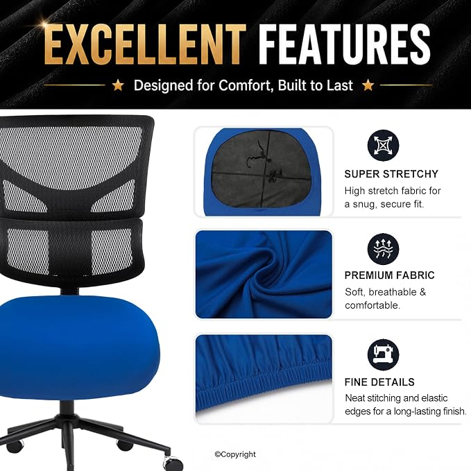 DIVA EN CAMINO DEC Stretchable Desk Office Chair Seat Cushion Covers - Universal Spandex Computer Chair Slipcover - Anti-Scratch Dogs, Cats, Pets Removable Washable Cushion Protectors (Royal Blue)