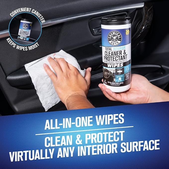 Chemical Guys Total Interior Cleaner and Protectant Canister Wipes 2-Pack | For cars, trucks, and RVs, 60 count multi-surface wipes, 2-canister pack, multi-surface interior cleaning