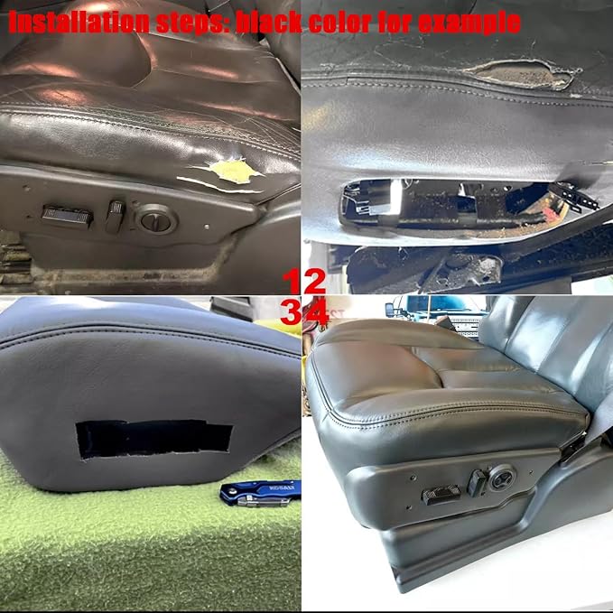 SecosAutoparts Driver & Passenger Bottom & Top Lean Back & Foam Cushion Replacement Leather Seat Cover Tan# 522/ 52i Compatible with Chevy Tahoe Suburban GMC Yukon 1500 2500 2003 2004 2005 2006