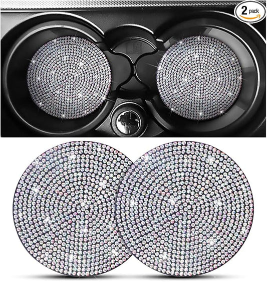 Osilly Bling Car Cup Holder Coaster, 2 Pack Crystal Rhinestone Anti-Slip Insert Coasters, Universal 2.75 Inch Fashion Automotive Cup Mat, Car Interior Accessories Decor Gifts for Women (Multicolor)