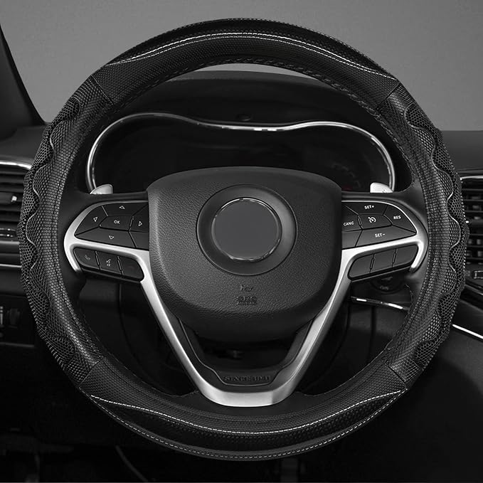 GIANT PANDA Steering Wheel Cover for Jeep Wrangler, Car Steering Wheel Cover for Jeep Grand Cherokee and Cherokee - Black