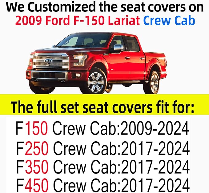 Aierxuan Rear Car Seat Covers Custom Fit 2009-2026 Ford F150 and 2017-2026 F250 F350 F450 Super Duty Crew Cab Pick-up Truck, Automotive Vehicle Cushion with Waterproof Leather (Black)