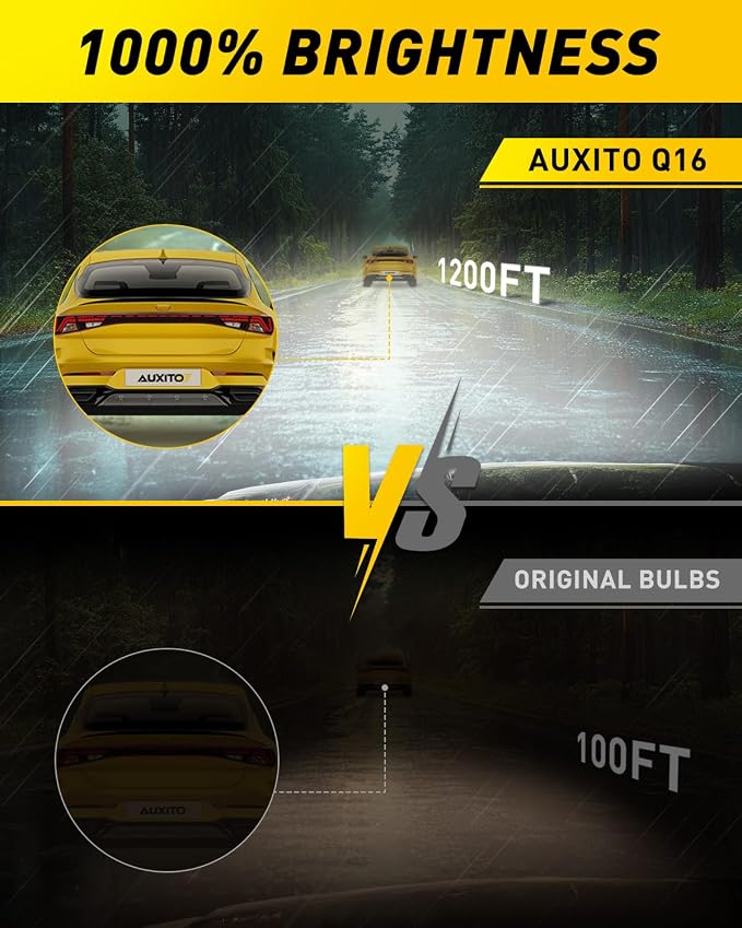 AUXITO H13 Bulb-44000 Lumen 6500K White, OEM Mini Size, Easy Plug & Play Installation, Halogen Fog Light Replacement, Error-Free CANBUS System, Pack of 2